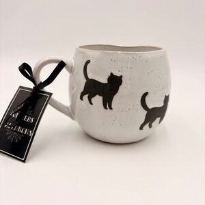 Cobwebs & Cauldrons Black Cat Speckled Halloween Coffee Mug White Ceramic